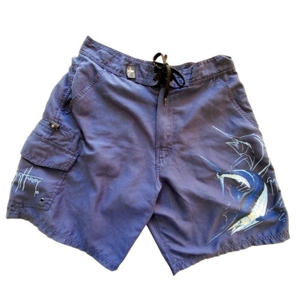 Guy Harvey AFTCO Bluewater Mens Board Shorts Navy Blue Size 32